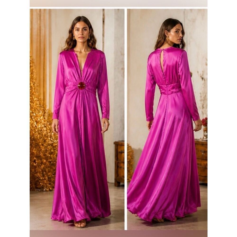 silvia tcherassi zarina silk maxi dress fuchsia L